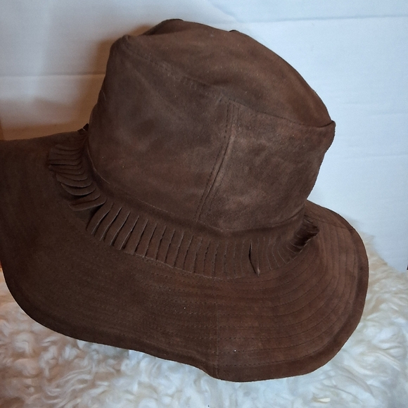 Vintage 70's Style Brown Suede Western Style Fringe Hat O/S Festival Boho - Picture 3 of 13